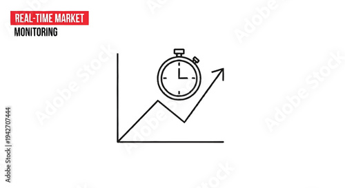 Real Time Market Monitoring Graph with Stopwatch Icon.
