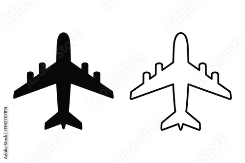 Airplane silhouette and outline illustration