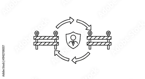Security Barrier and Protection Cycle Icon.