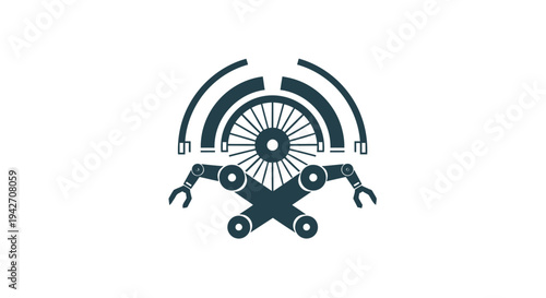 Robotic arms and wheel abstract mechanical design.