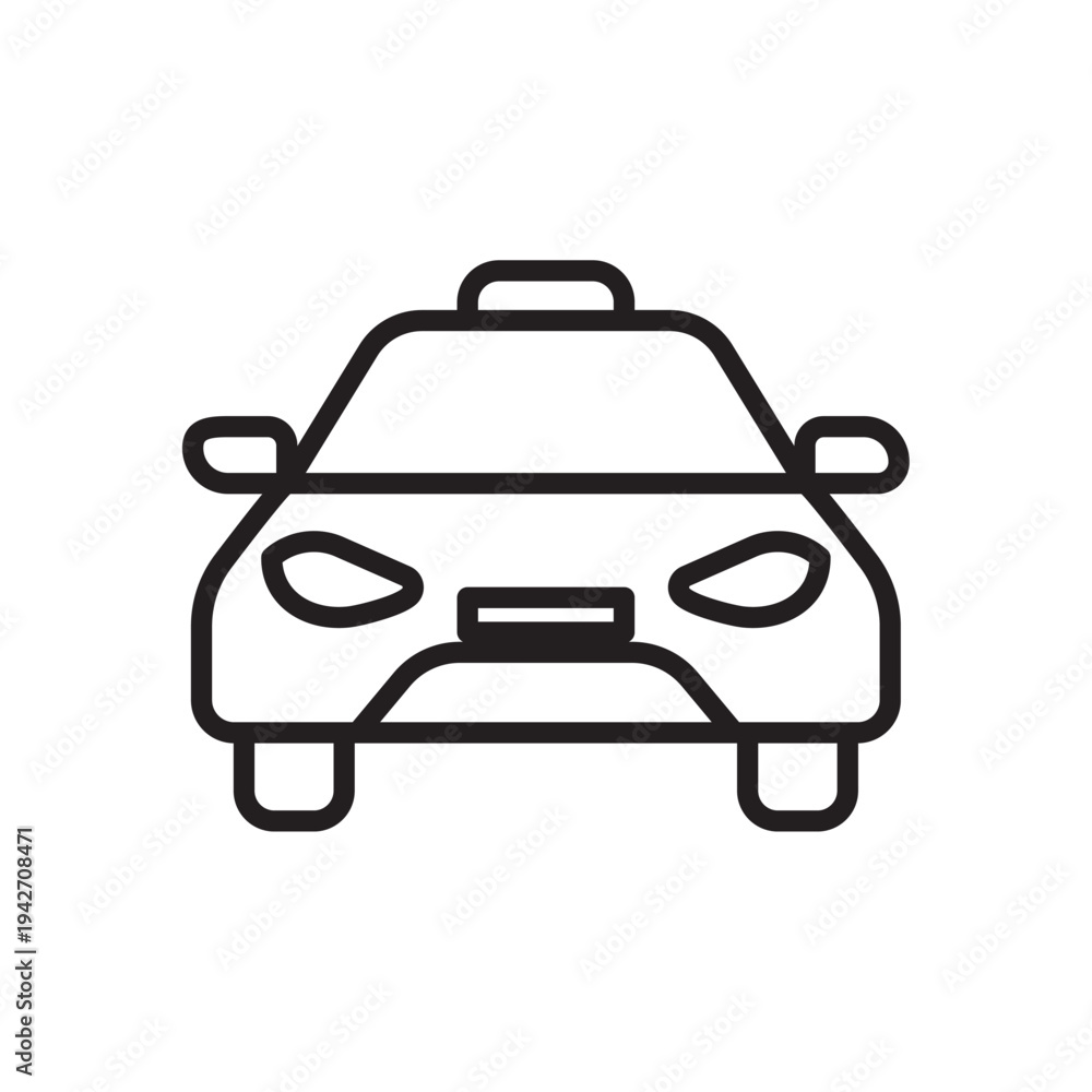 Obraz premium Minimal taxi car line icon representing taxi services, urban transportation and ride-hailing mobility.