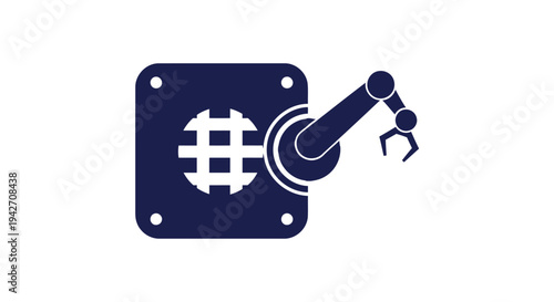 Robotic Arm Attached to a Square Panel with Hashtag Symbol.