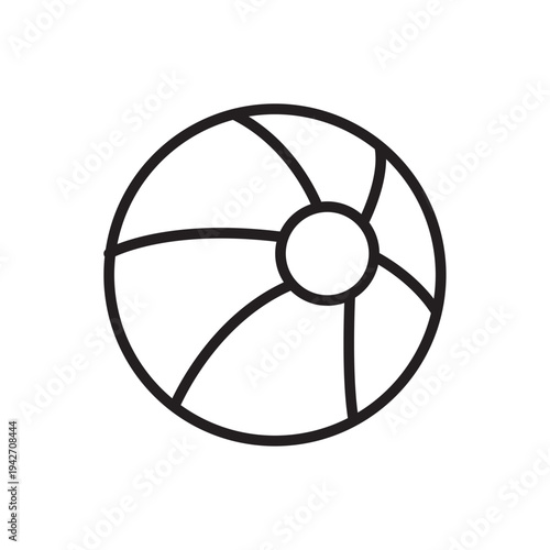 Minimal beach ball line icon representing summer vacations, beach games and seaside recreation activities.