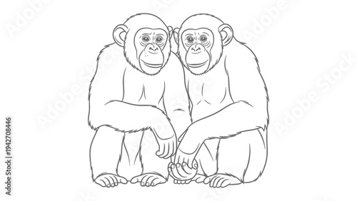 Chimpanzee Companions: A heartwarming sketch captures the bond of friendship between two chimpanzees. Their tender moment evokes a sense of kinship and compassion.