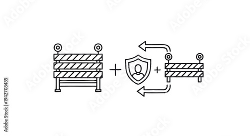 Security barrier and protection icon with arrows.