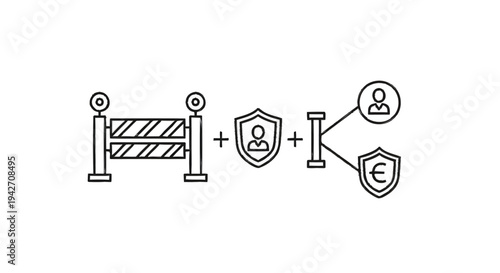Security Barrier and Protection Icons Representing Safety and Finance.