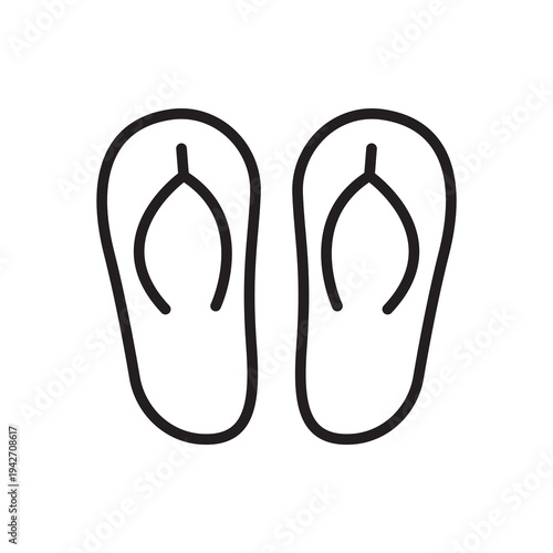 Minimal flip flops line icon representing beach footwear, summer vacations and seaside lifestyle.