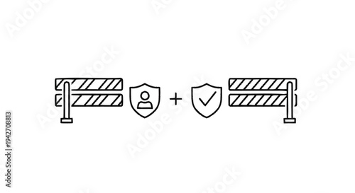 Security Barrier and Protection Icons Representing Safety Measures.