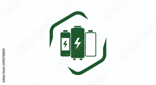 Recycling Symbol Surrounding Batteries With Lightning Bolt Icons.
