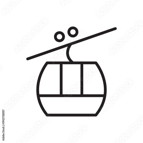 Minimal cable car line icon representing mountain transport, ski resort travel and aerial tourism
