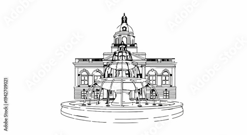 Ornate fountain in front of a domed neoclassical building