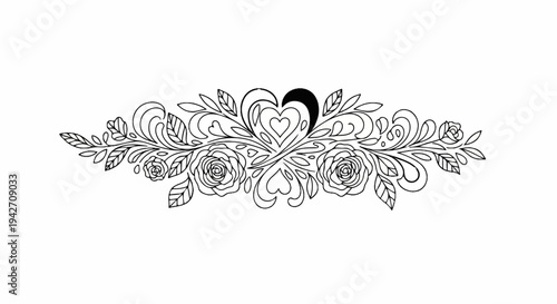 Ornate heart and roses floral border design
