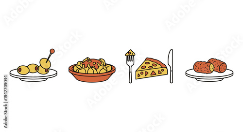 Tapas Line art vector set creative fluid abstract color