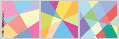 Colorful Abstract Polygonal Background Set, Modern Geometric Prism Shapes with Transparency, Vibrant Pastel Mosaic Pattern for Creative Branding, Website Header and Tech Wallpapers 