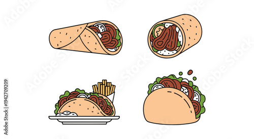 Lamb Gyro Line art vector set soft pastel abstract color