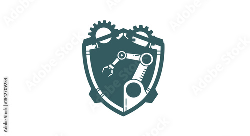 Robotic Arm Emblem with Gears and Shield.