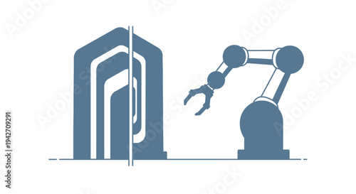 Robotic Arm Constructing Modern Building Architecture.