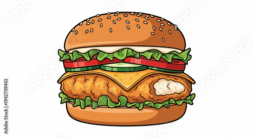 Hearty chicken sandwich piled high with toppings, a delicious meal