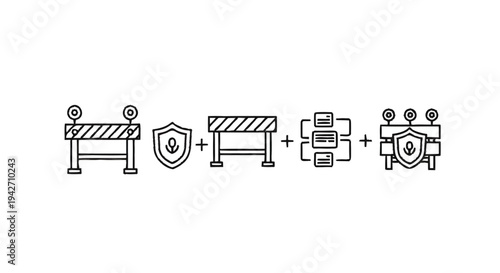 Security Barrier and Shield Combination Iconography.