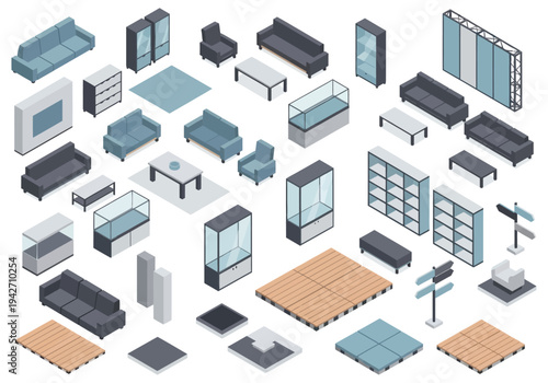 Isometric 3D Furniture and Display Units for Interior Design and Retail Spaces