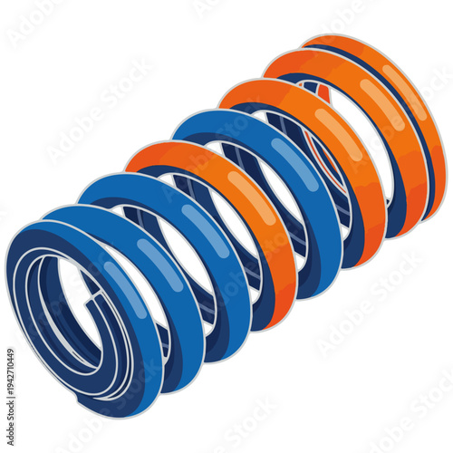 Blue and Orange Helical Coil Spring Flat Vector Illustration