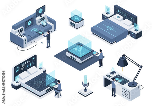 Smart home technology integration and voice control for futuristic living spaces