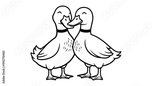 Duet of Ducks: A whimsical duo of ducks stands side-by-side in a charming line art illustration, bringing a touch of playful innocence.