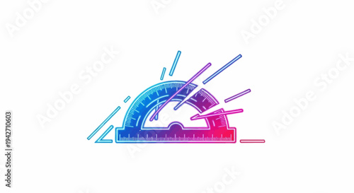 Stylized protractor with colorful lines and radiating beams