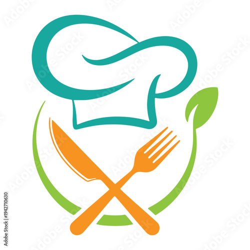 Chef hat and crossed utensils symbolizing culinary arts and professional cooking