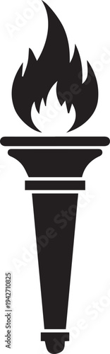 A flaming torch with an ornate base in a vector silhouette illustration line art