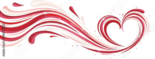 Swirling red and pink abstract waves converge into a heart shape