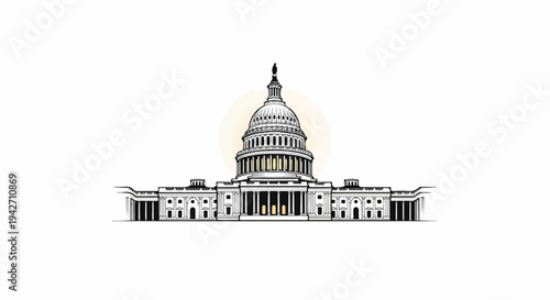 Stylized sketch of a neoclassical government building with a prominent dome