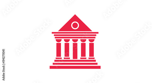 Red Building Facade with Columns and Pediment Icon.