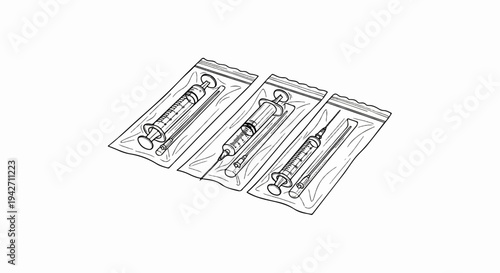 Three sterile syringes individually packaged in plastic bags