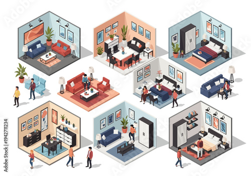 Cozy Living Spaces A Collection of Isometric Room Designs for Modern Homes