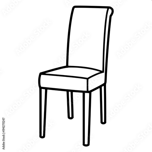 “Detailed black ink line illustration of a racing style gaming chair with headrest holes, curved back support, armrests and five wheel base, symmetrical front view, vector outline style.”