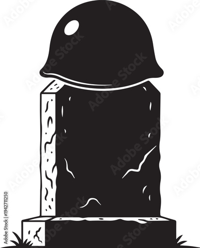Military helmet on a tombstone vector illustration commemorating fallen soldiers