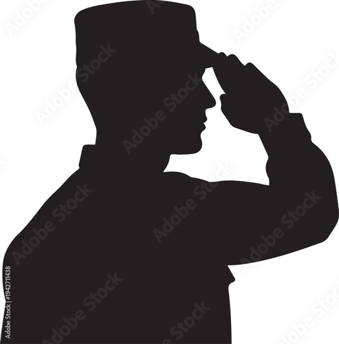 Saluting soldier vector silhouette illustration line art isolated on transparent background