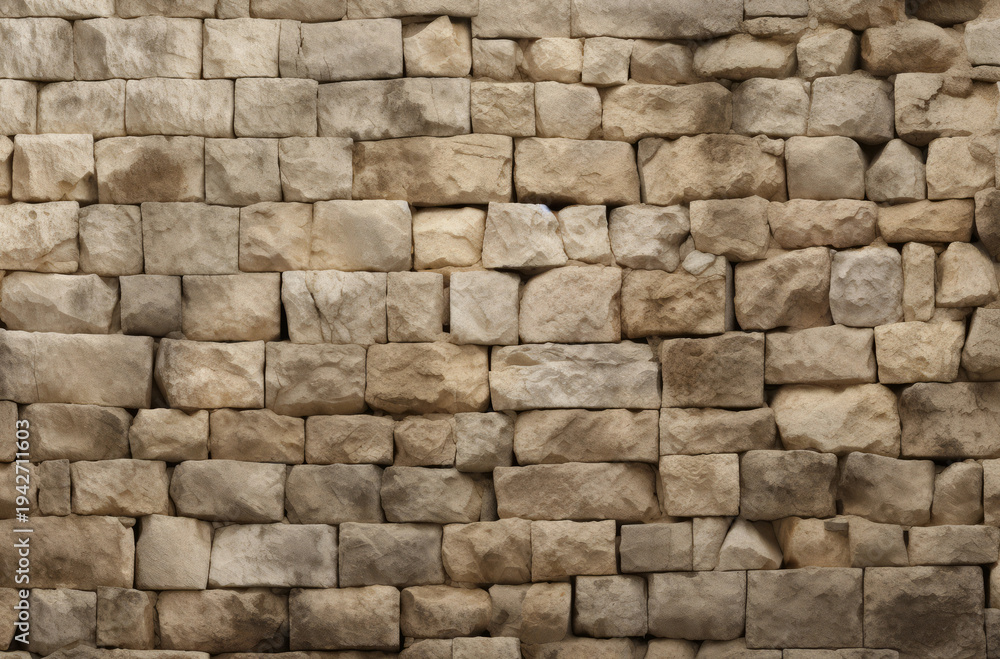 Fototapeta premium Processed collage of old ancient sand block wall texture in daylight. Background for banner.