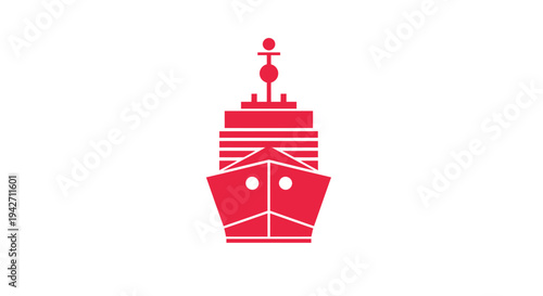 Red Cargo Ship Front View Illustration.