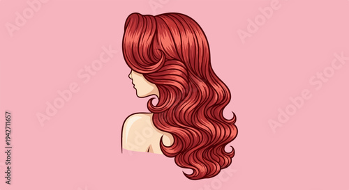 A profile view of a woman with voluminous, wavy auburn hair