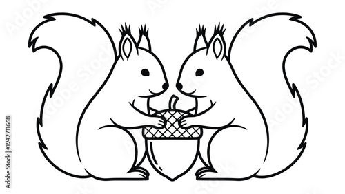 Squirrels' Symbiosis: Two squirrels come together, their interaction captured. Holding a common acorn to express the value of unity and collaboration. The image highlights connection.