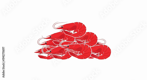 A pile of vibrant red cooked shrimp with white outlines on a white background