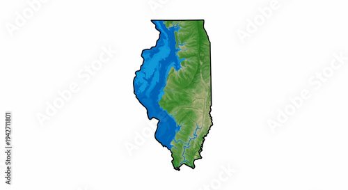 Topographical map of Illinois showing elevation and water bodies