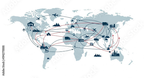 Global Map with Transportation Routes.