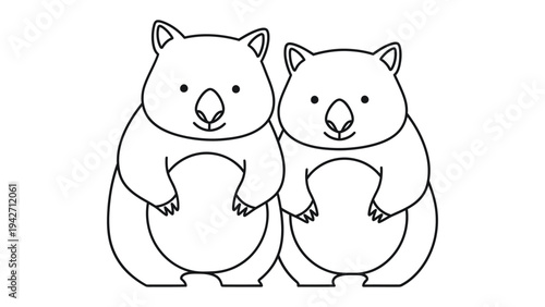 Wombat Duo: An endearing illustration of two wombats, with their round bodies and gentle expressions. This minimalist design emphasizes the harmony between the two creatures.