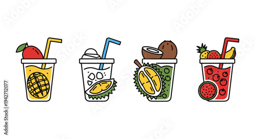 Thai Smoothie Line art vector creative modern abstract color