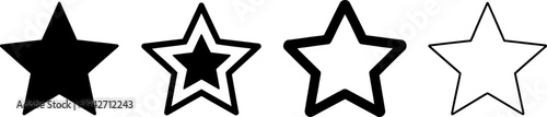 Four black and white star shapes on a plain background