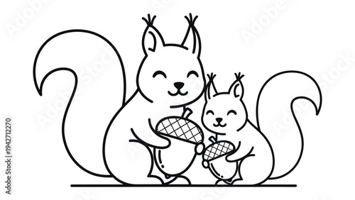 Squirrels with Acorns: Two adorable squirrels, in a heartwarming embrace, clutch acorns, symbolizing the beauty of nature's simple gifts and the bond of companionship.
