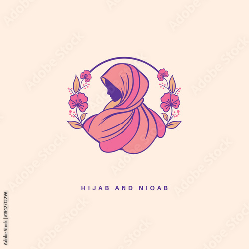 Vintage silhouette of a girl with flowers surrounded by butterflies and girls in a pink romantic greeting card style illustration